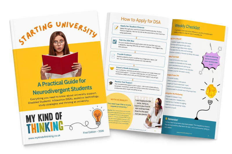  Picture of guide for neurodivergent students at university open showing pages inside